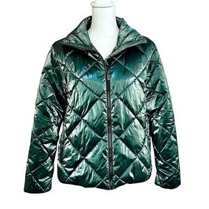 NWOT Lou & Grey Jade Shimmer Quilted Metallic Puffer Jacket Coat Size S